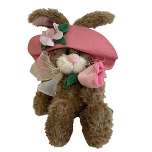 Bunny Rabbit‎ Plush Doll Wearing Hat and Rose Flower Decoration Spring Easter